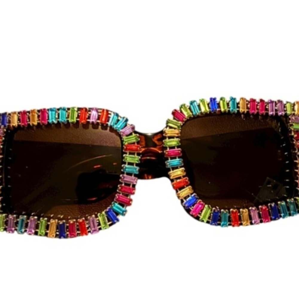 Multicolor Crystal-Embellished Square Sunglasses for Women